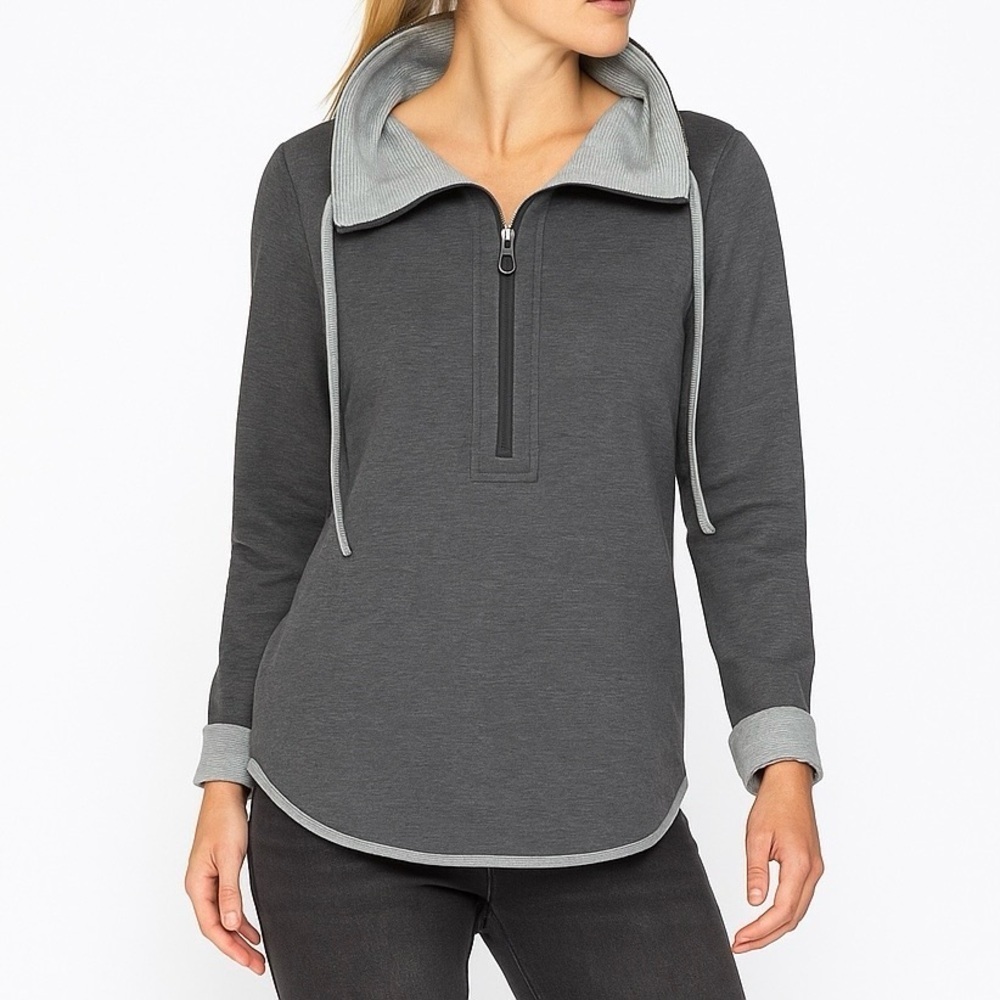 Tommy Bahama Reversible 3/4 Zip Sweatshirt Funnel Neck Pullover Beach2Bar Grey L